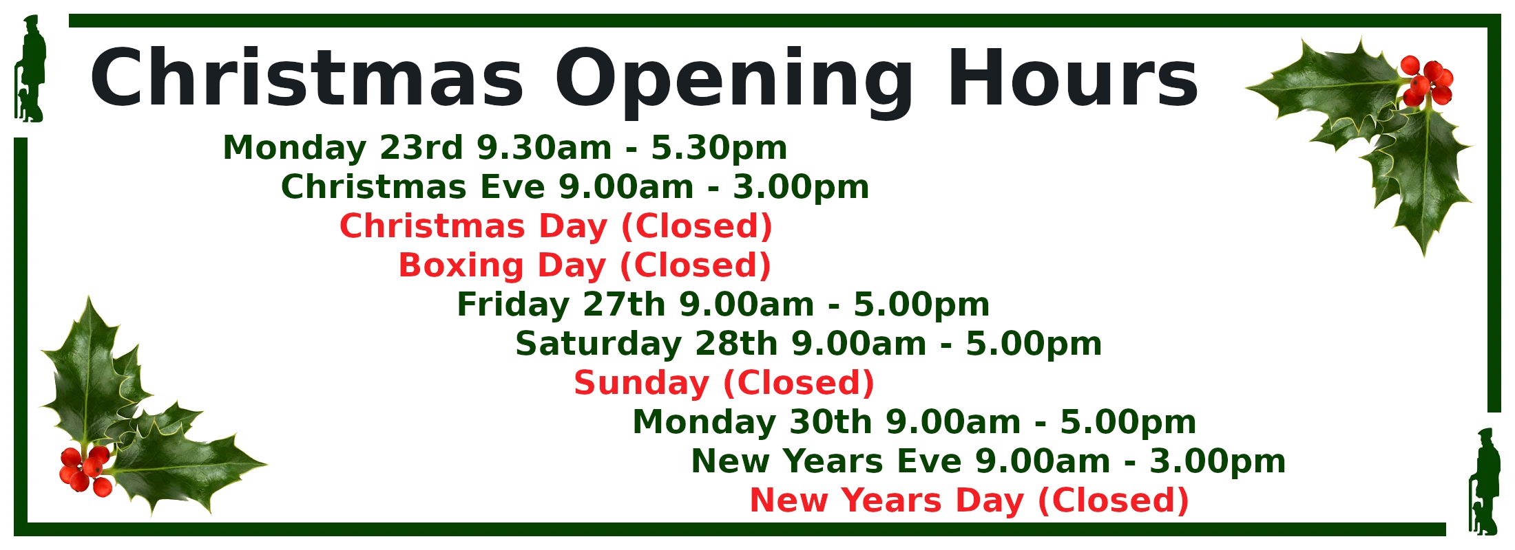 2024 Christmas opening hours